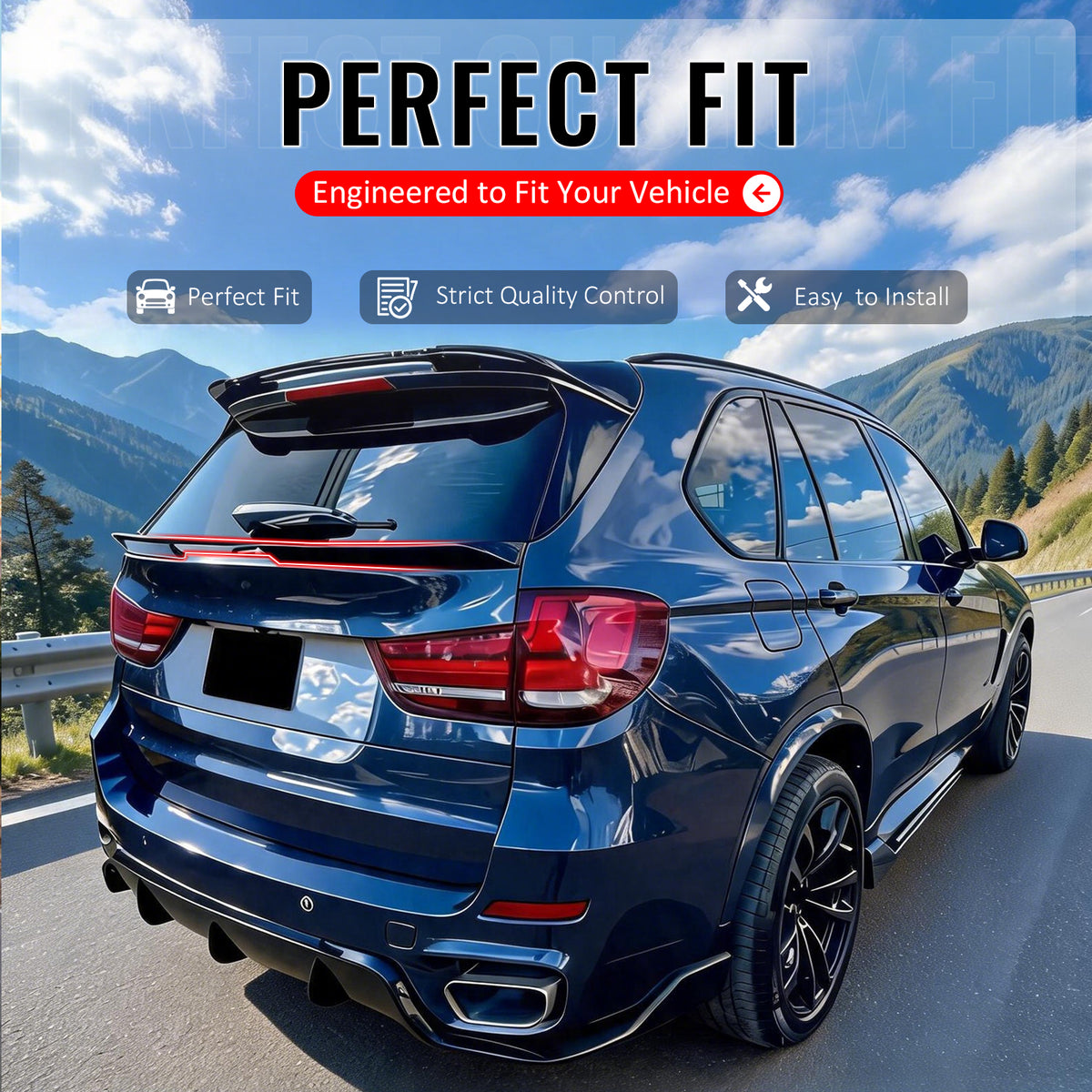 Fits 2014-2018 BMW X5 F15 X5M F85 IKON Style Gloss Black Mid Spoiler ABS