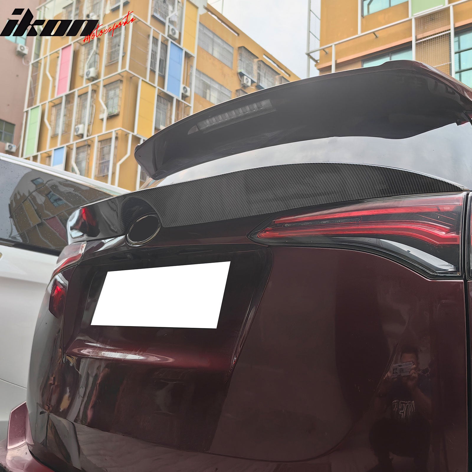 IKON MOTORSPORTS, Trunk Spoiler Compatible with 2016-2018 Toyota Rav4, IKON Style Carbon Fiber Print ABS Plastic Rear Trunk Lid Spoiler Wing Lip