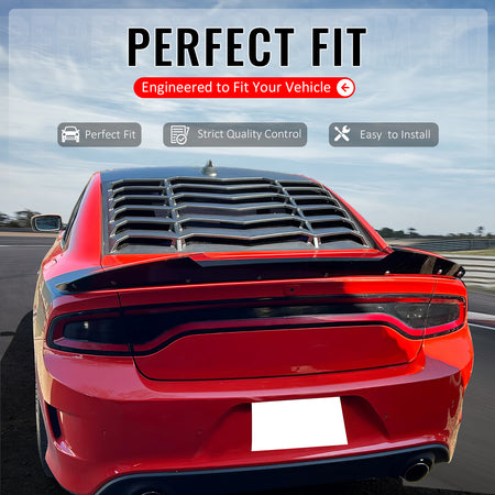 IKON MOTORSPORTS, Wickerbill Spoiler W/ Gurney Flap Compatible with 2015-2023 Dodge Charger SRT Scat Pack Hellcat Daytona, Venom V2 Style Black PC Polycarbonate Rear Spoiler Wicker Bill W/ RivNut Tool