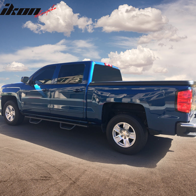 IKON MOTORSPORTS, Running Boards Compatible With 2007-2018 Chevy Silverado & GMC Sierra Crew Cab, 2PCS Black Side Step Bars Nerf Bars Added on Bodykit Replacement