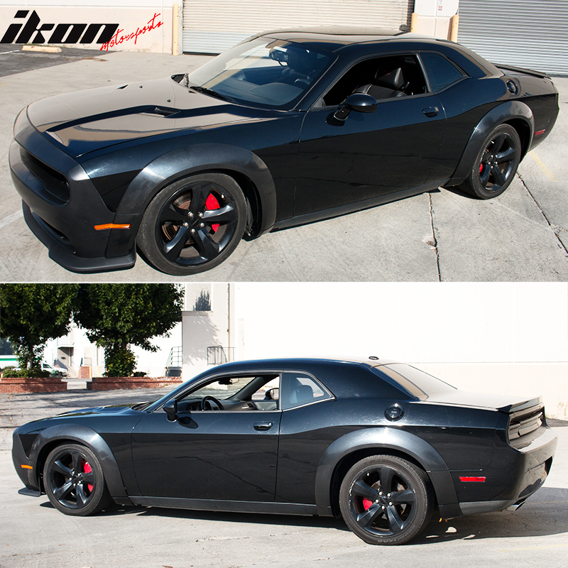 Demon Style Fender Flares Compatible With 2015-2023 Dodge Challenger Hellcat Models, Unpainted Black PP by IKON MOTORSPORTS