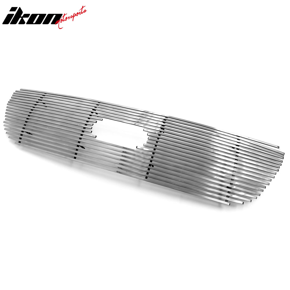 IKON MOTORSPORTS Front Upper Grille Insert, Compatible with 1997-1998 Ford Expedition & F-150/F-250, Chrome Aluminum Replacement Front Bumper Hood Billet Grill Grille Assembly