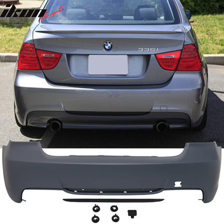 Bumper Compatible With 2006-2011 BMW E90 3 Series Sedan 328 328i, M-Tech Msport Rear Bumper Cover & Diffuserby IKON MOTORSPORTS,  2007 2008 2009 2010