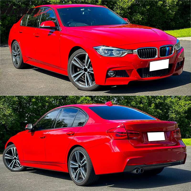 IKON MOTORSPORTS, Side Skirts Extention Compatible With 2012-2018 BMW 3 Series F30 F31 Sedan Wagon, Unpainted Black M-Tech Style Unpainted Rocker Panel Splitter Side Underbody Spoiler 2PCS