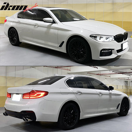 IKON MOTORSPORTS, Side Skirts Extention Compatible With 2017-2023 BMW G30 5 Series M5 F90 Sedan, Unpainted Black M-Tech Style Unpainted Rocker Panel Splitter Side Underbody Spoiler 2PCS