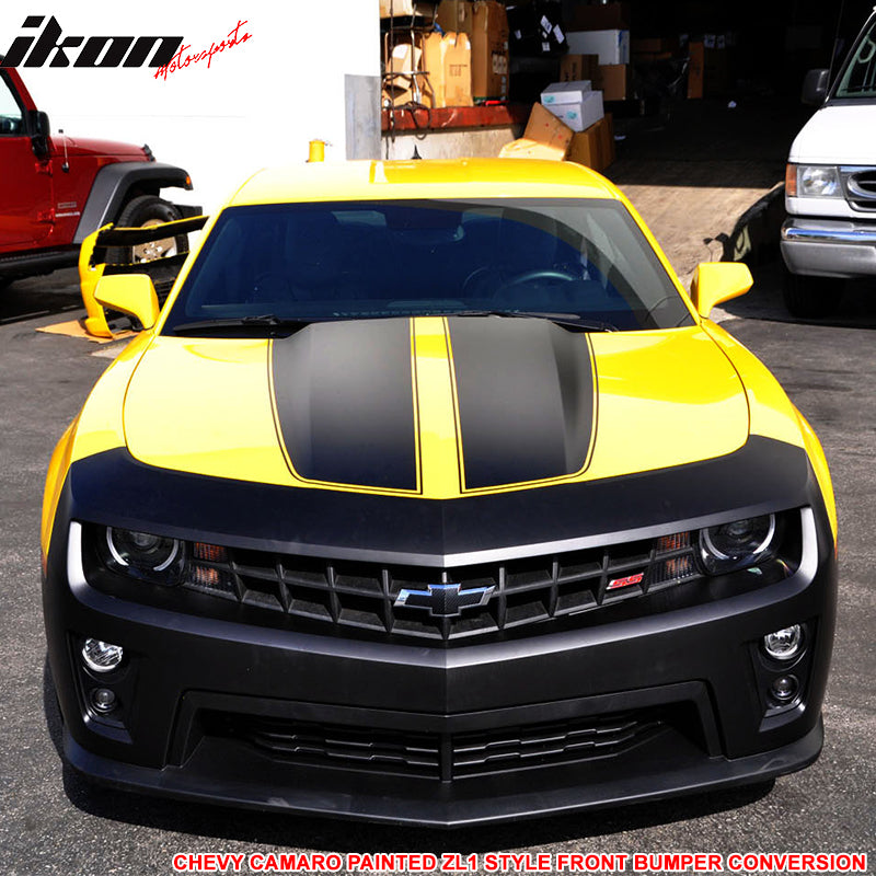 Pre-painted Front Bumper Cover Guard Compatible With 2010-2013 Chevy Camaro, ZL1 Style Painted Black # WA8555 PP Bumper Guard Protector Mask other color available by IKON MOTORSPORTS, 2011 2012