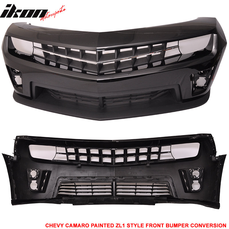 Fits 10-13 Chevy Camaro ZL1 Style Front Bumper Cover Conversion Painted Black PP