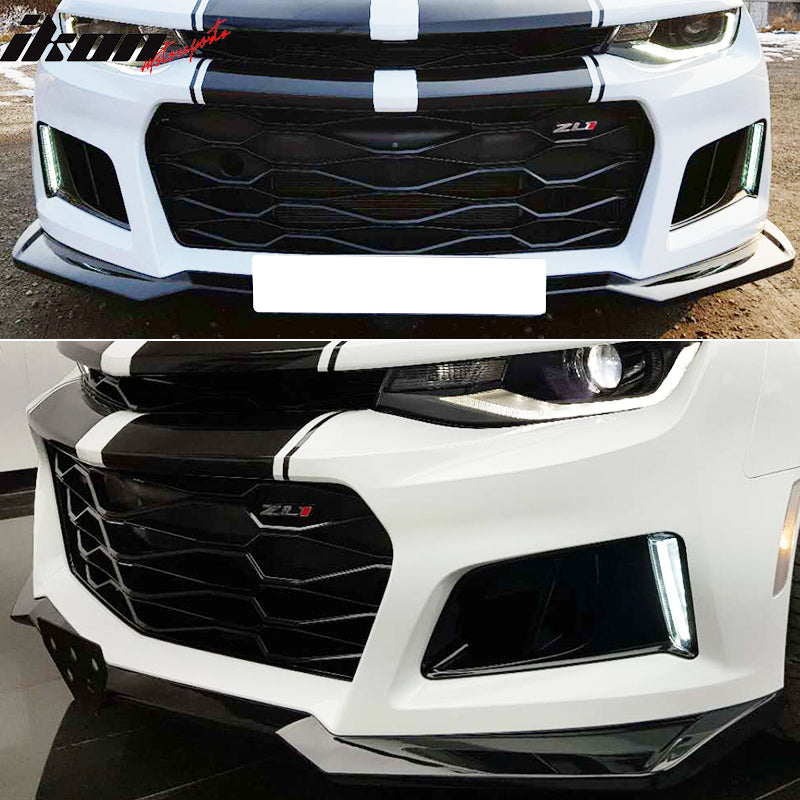 Front Bumper Compatible With 2016-2018 Chevrolet Camaro, ZL1 Style Black PP Cover Conversion Lip Grille Grill Bodykit Replacement by IKON MOTORSPORTS, 2017