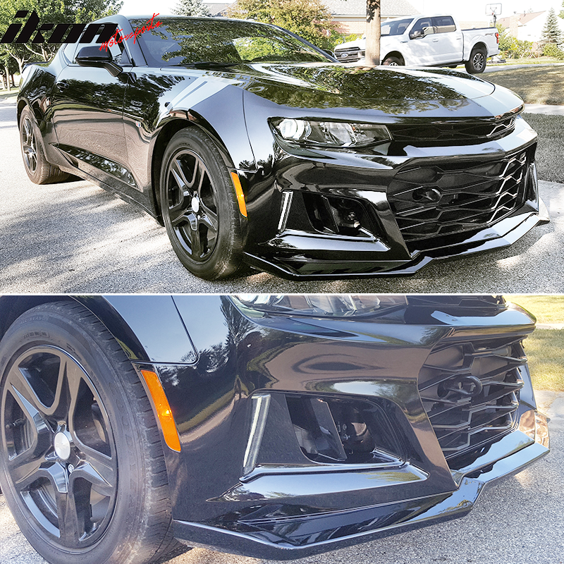 IKON MOTORSPORTS, Front Bumper Lip Compatible With 2016-2024 Chevrolet Camaro, ZL1 Style Front Lip Spoiler PP Polypropylene, 2017, 2018, 2019, 2020, 2021