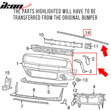 Fits 15-23 Dodge Challenger Front Bumper w/ Grille Unpainted PP