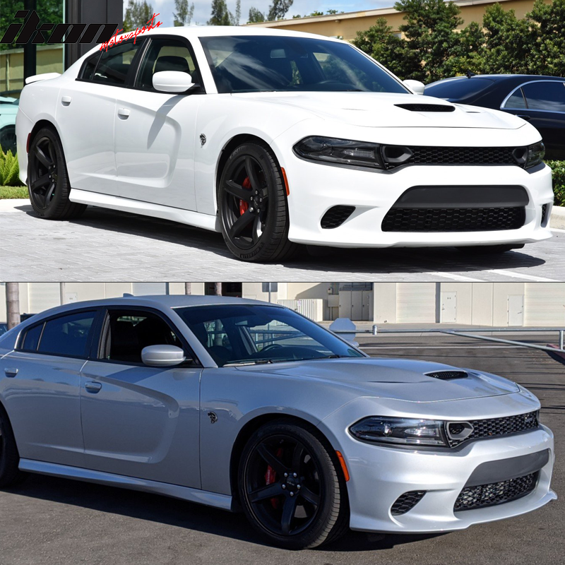 IKON MOTORSPORTS, Front Bumper Cover Compatible With 2015-2023 Dodge Charger Scat Pack & SRT 392 & Hellcat (Not fit Widebody), Unpainted Front Bumper Conversion Replacement PP