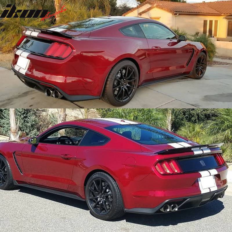 Rear Diffuser With Dual Exhaust Pipes Compatible With 2015-2017 Ford Mustang, GT-350 Style Upainted Black PP Rear Bottom Chin Bumper Lip Catback Tip Kits by IKON MOTORSPORTS, 2016