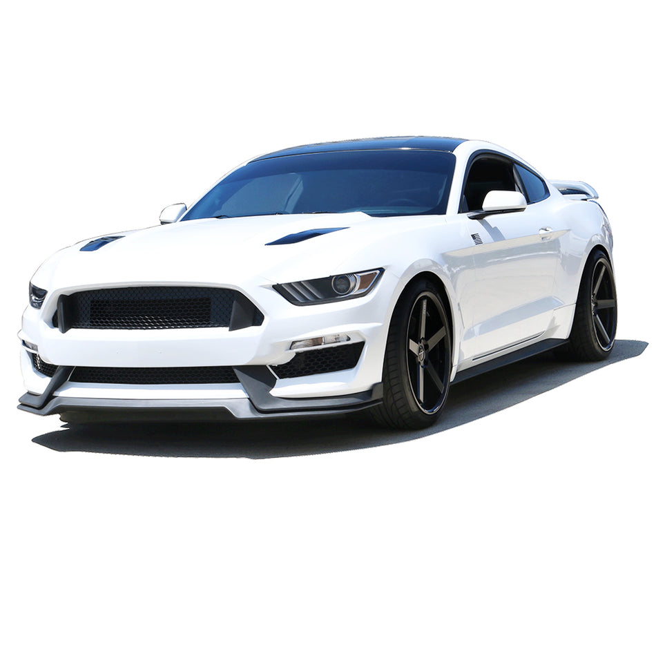 IKON MOTORSPORTS, Front Bumper Lip & Grille & Fog Light Cover Compatible With 2015-2017 Ford Mustang, GT350 Style Front Lip Spoiler PP Polypropylene Upper Lower Grill, 2016