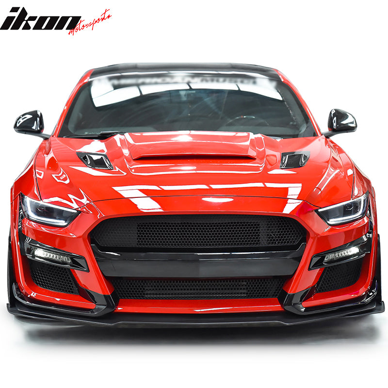 IKON MOTORSPORTS, Front Bumper Cover Compatible With 2015-2017 Ford Mustang, GT500 Style, Grille & Fog Light Vent, Lip, Splitters Kits, Painted