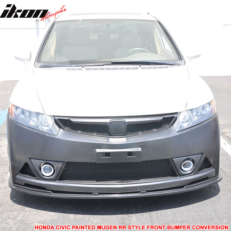 Pre-painted Front Bumper Cover Compatible With 2006-2011 Honda Civic, Crystal Black Pearl Painted # NH731P PP Front Lip Spoiler Diffuser Cover Guard by IKON MOTORSPORTS, 2007 2008 2009 2010