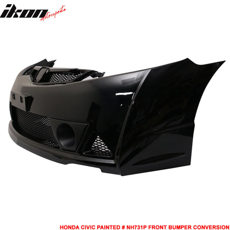 Fits 06-11 Civic Mugen RR Style Front Bumper Cover Painted Crystal Black Pearl