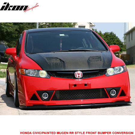 Pre-painted Front Bumper Cover Compatible With 2006-2011 Honda Civic, Milano Red Painted # R81 PP Front Lip Spoiler Diffuser Cover Guard by IKON MOTORSPORTS, 2007 2008 2009 2010