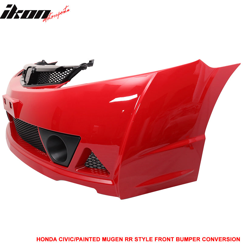 Fits 06-11 Honda Civic Mugen RR Style PP Front Bumper Cover Painted Milano Red