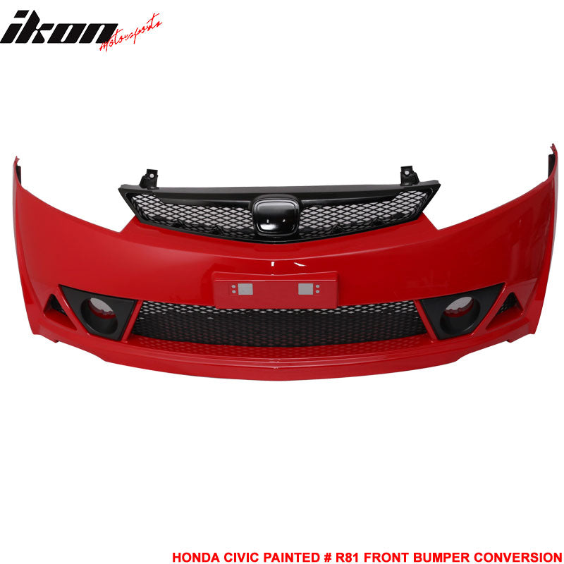 Fits 06-11 Honda Civic Mugen RR Style PP Front Bumper Cover Painted Milano Red