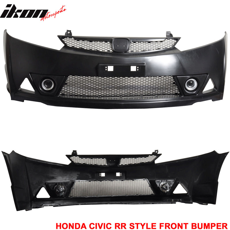 Fits 06-11 Civic Mugen RR Style Front Bumper + Fender Flare + LED DRL Lights