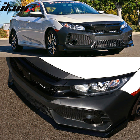Fits 16-21 Civic Sedan Coupe Type-R Front Bumper + Grille + Lip Gloss Black