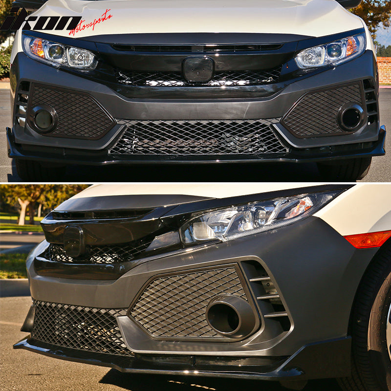 Fits 16-21 Honda Civic Sedan TR Style Front & Rear Bumper Cover W/Grille&Lip PP