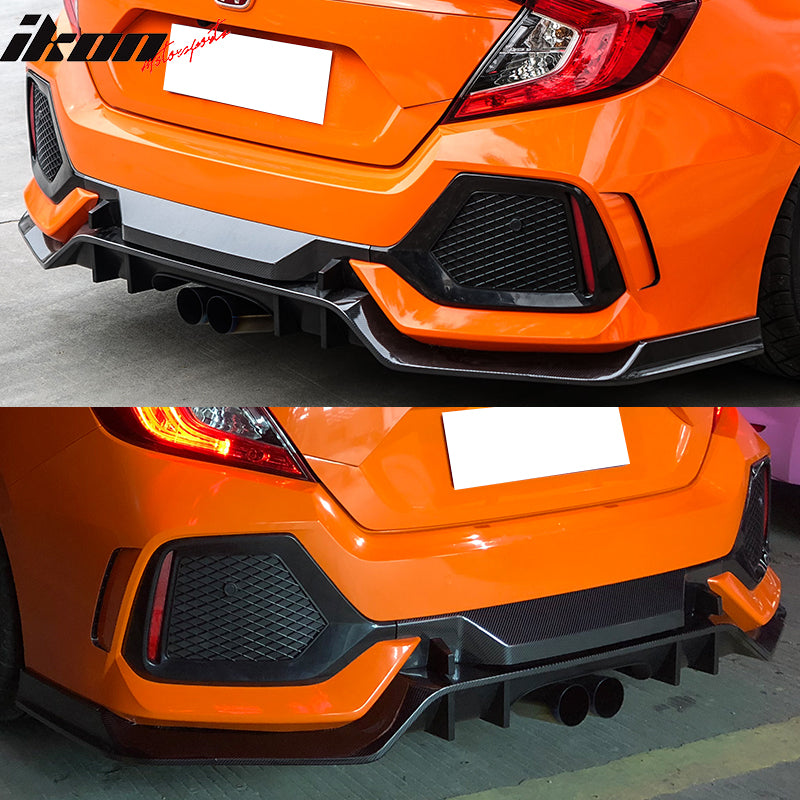 IKON MOTORSPORTS Rear Bumper & Fender Flares Compatible With 2016-2021 Honda Civic, Rear Bumper TR + Rear Fender Flares Vents Set