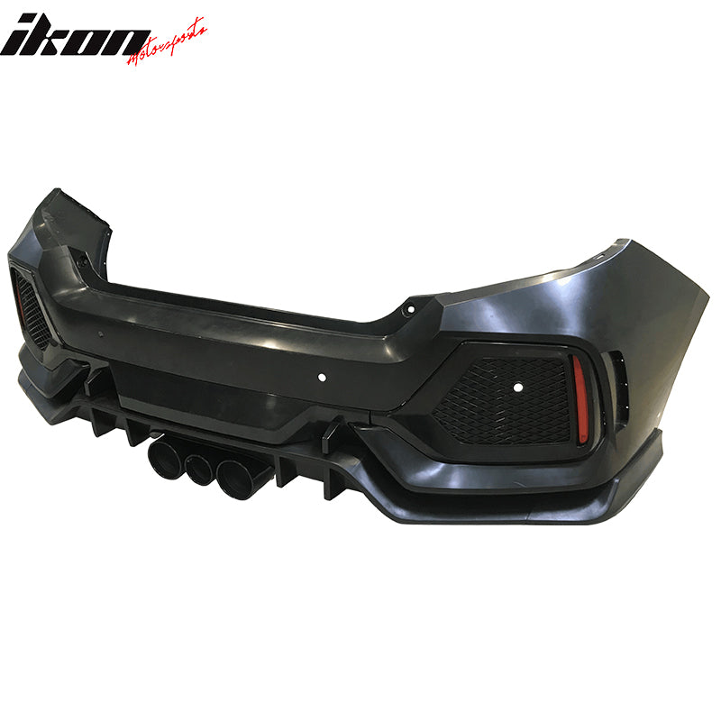 Fits 16-21 Honda Civic Sedan TR Style Rear Bumper Cover Replacement W/Diffuser