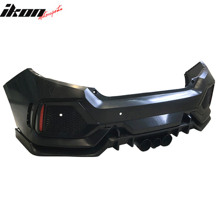 Fits 16-21 Honda Civic Sedan TR Style Rear Bumper Cover Replacement W/Diffuser