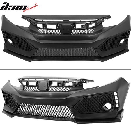 Fits 16-21 Honda Civic 10th Gen V2 Style Front Bumper Cover Conversion Kits PP