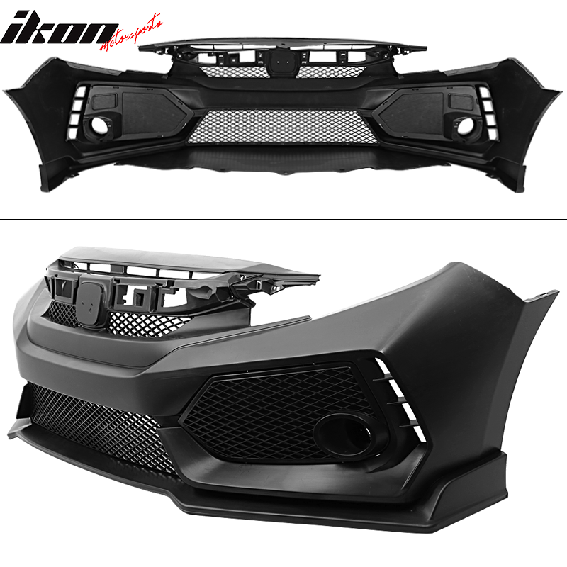 Fits 16-21 Honda Civic 10th Gen V2 Style Front Bumper Cover Conversion Kits PP