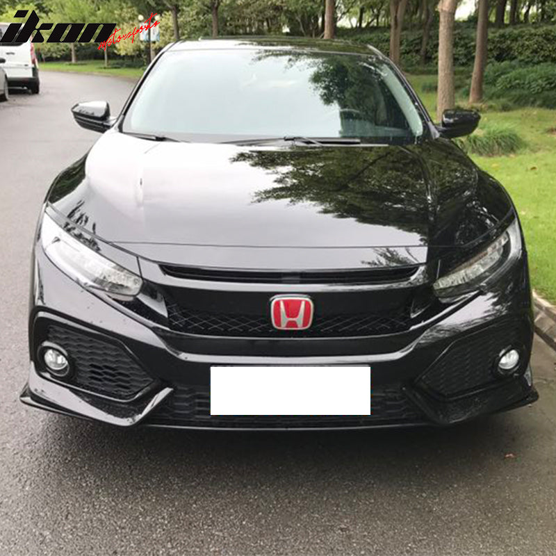 Front Bumper & Grille Compatible With 2016-2021 Honda Civic, Factory Style TR Unpainted PP ABS Cover Conversion Bodykit Front Grill by IKON MOTORSPORTS, 2017 2018 2019 2020