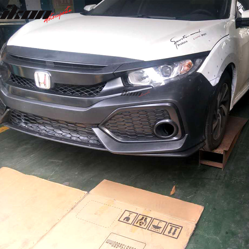 IKON MOTORSPORTS, Front Bumper Compatible With 2016-2021 Honda Civic, Factory Style Unpainted PP Cover Conversion Bodykit
