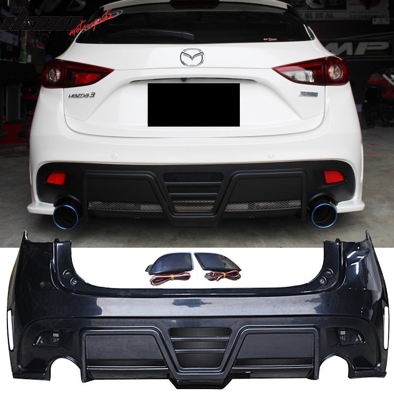 2014-2016 Mazda 3 Hatchback KS Style Rear Bumper W/ Black LED Light