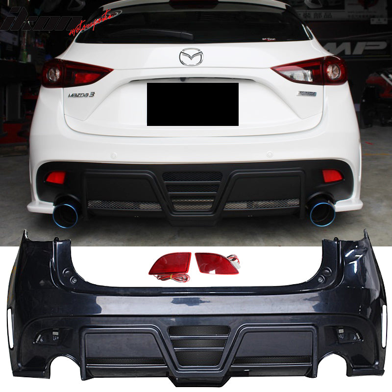 2014-2016 Mazda 3 Hatchback KS Style Rear Bumper W/ Red LED Lights
