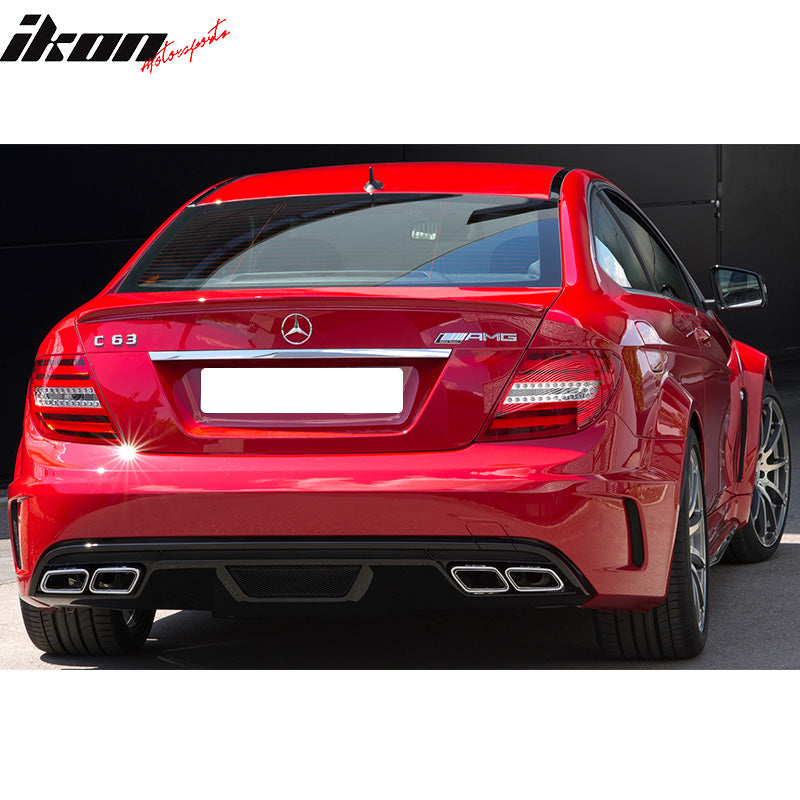 Rear Bumper Compatible With 2008-2011 Mercedes Benz W204 C Class, Black-Series Style Black PP Air Dam Chin Protection Bodykit Replacement by IKON MOTORSPORTS, 2009 2010