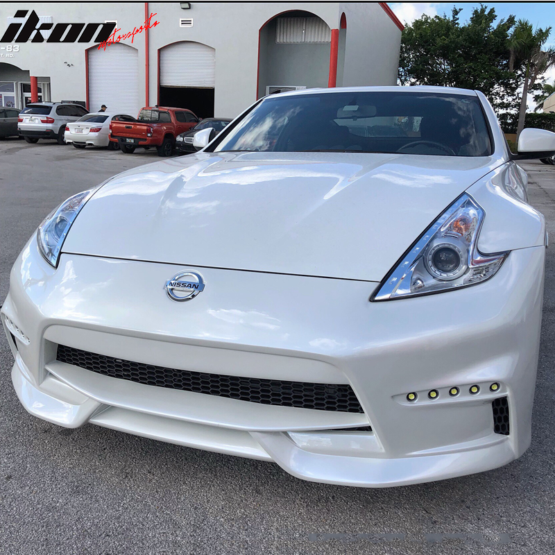 Front Bumper Cover Compatible With 2009-2020 Nissan 370Z, NS Style Unpainted Black PP Front Bumper Conversion Replacement By IKON MOTORSPORTS, 2010 2011 2012 2013 2014 2015 2016 2017