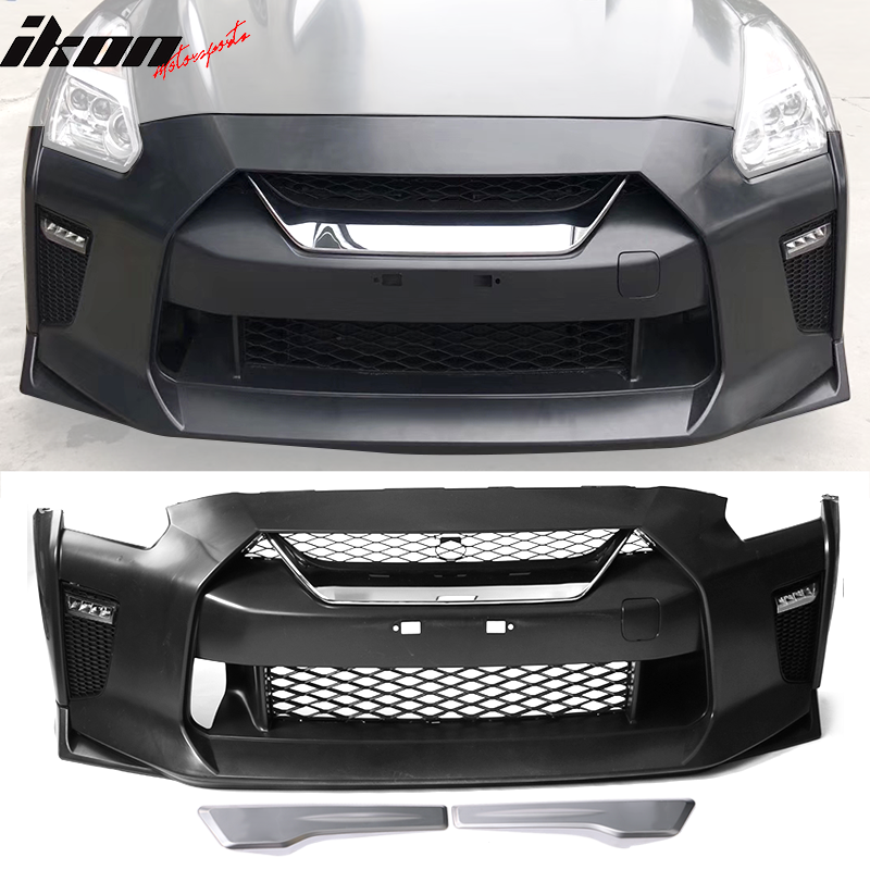 Hood & Front Rear Bumper Cover & Headlights & Tail Lights Side Skirts Compatible With 2009-2022 Nissan GTR R35 Coupe, Factory Style Front Rear Bumper Replacement Rocker Panels PP by IKON MOTORSPORTS