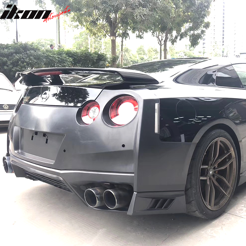 Rear Bumper Cover Compatible With 2009-2022 Nissan GTR GT-R R35 Coupe, Factory Style Unpainted Black Rear Bumper Cover Conversion Replacement PP Upgrade 2009-2016 to 2017-2022 by IKON MOTORSPORTS