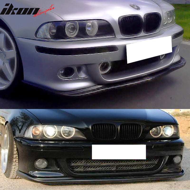 Front Bumper Lip Compatible With 1996-2003 BMW E39, 5 Series H Style CF Real Carbon Fiber Front Bumper Lip For Aftermarket M Bumper by IKON MOTORSPORTS, 1997 1998 1999 2000 2001 2002