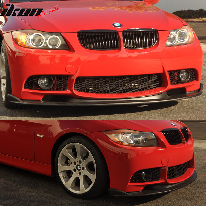 Front Bumper Lip Compatible With 2006-2011 BMW E90 E91 3 series, H Style PP Black by IKON MOTORSPORTS