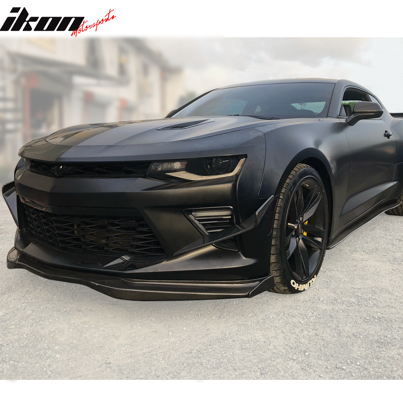 Front Bumper Canard Compatible With 2016-2018 Chevy Camaro SS, Coated Textured Matte Black MB PVC Front Lip Finisher Under Chin Spoiler Add On by IKON MOTORSPORTS, 2017