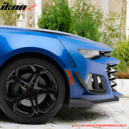 IKON MOTORSPORTS, Front Canards Replacement Compatible With 2014-2024 Chevrolet Camaro, ZL1 Style Gloss Black ABS Plastic Front Bumper Side Canards Dive Planes Fin 2PCS