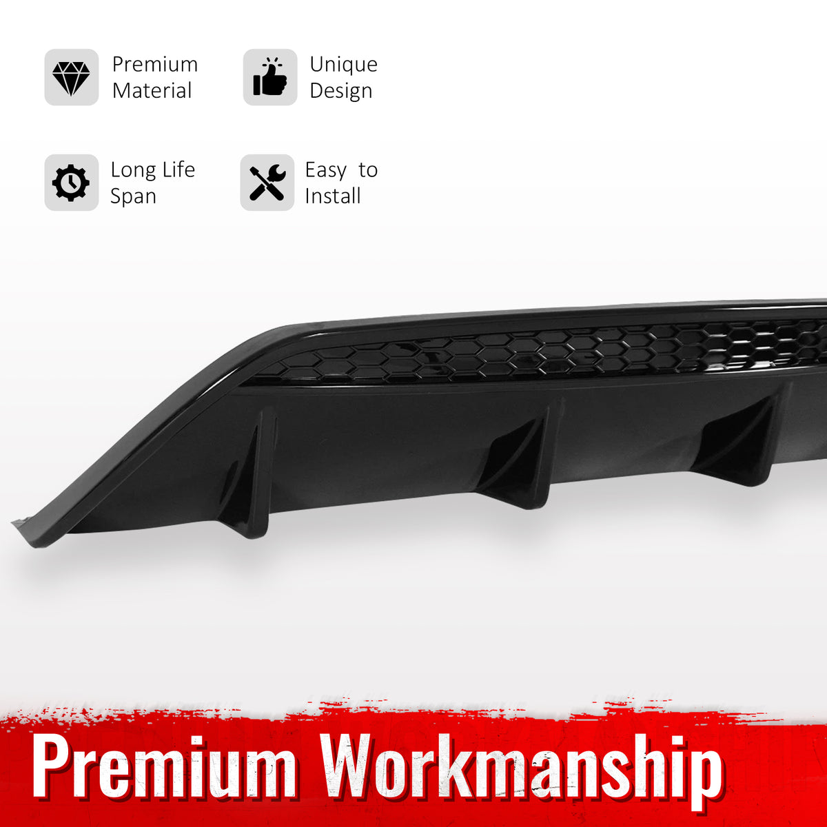 Fits 17-26 Alfa Romeo Stelvio Gloss Black V Style Rear Bumper Diffuser Guard ABS