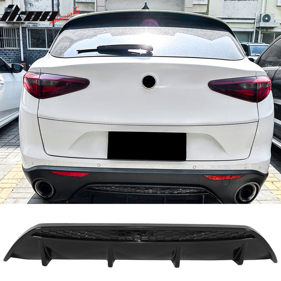 2017-2026 Alfa Romeo Stelvio Gloss Black V Style Rear Bumper Diffuser Guard ABS