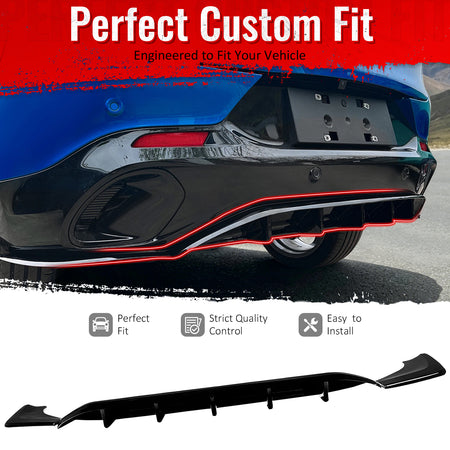 IKON MOTORSPORTS Rear Diffuser, Compatible with 2023-2026 Alfa Romeo Tonale, IKON Style Gloss Black ABS Shark Fin Rear Bumper Valance Spoiler, Air Dam Chin Splitter Molding 3PCS