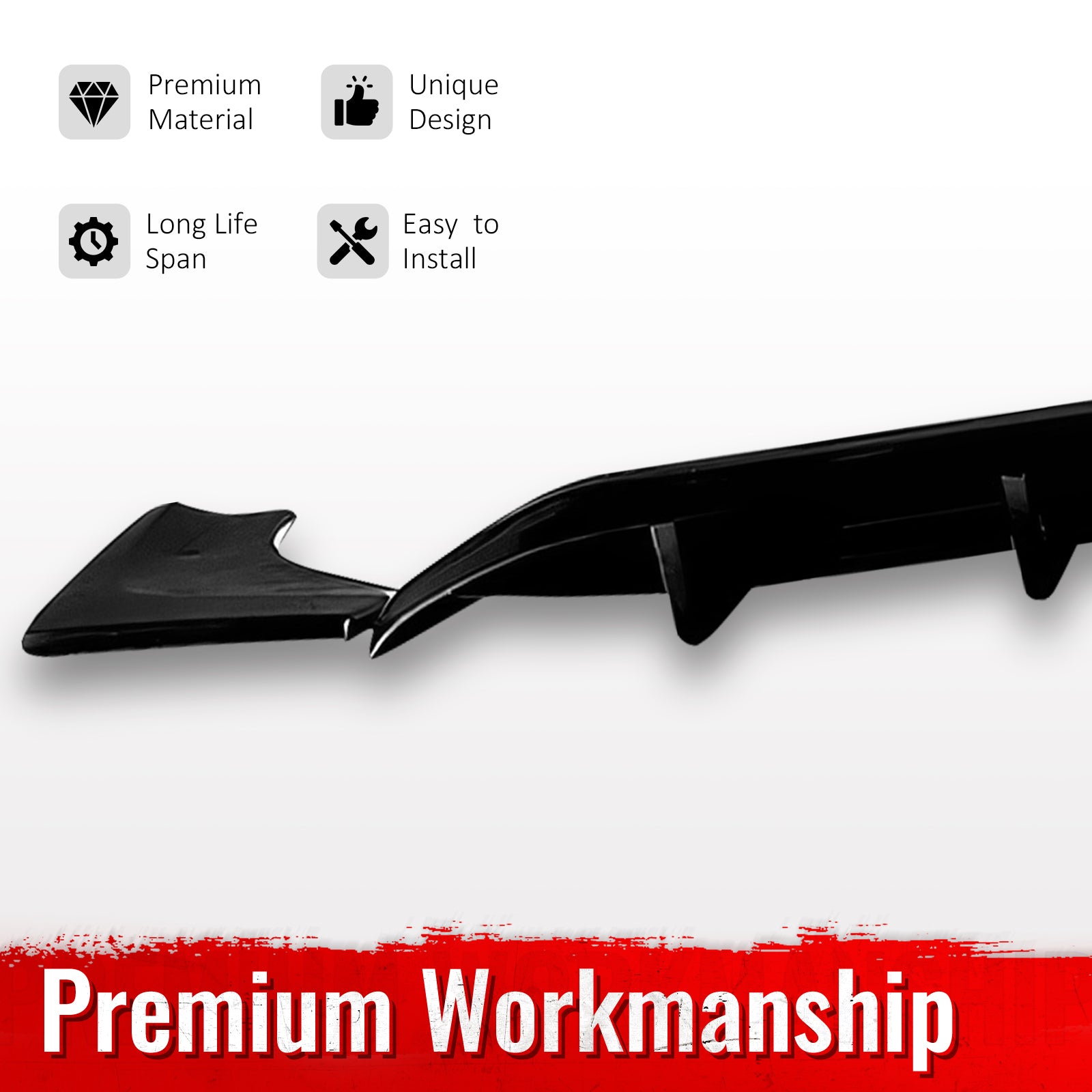 Fits 23-26 Alfa Romeo Tonale IKON Style Rear Bumper Diffuser 3PC Gloss Black ABS