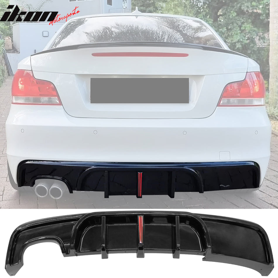 2008-2013 BMW 1-Series E82 E88 MP Rear Diffuser W/ LED Gloss Black ABS