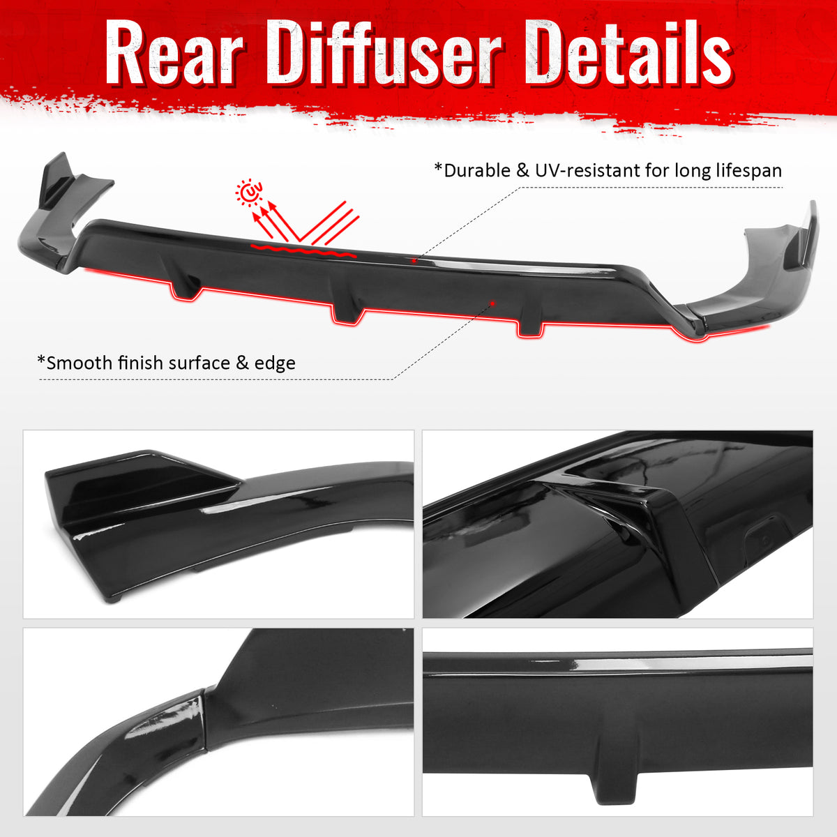 Fits 14-18 BMW F15 X5 MT M Sport Ikon Style Rear Diffuser Gloss Black ABS 3PCS
