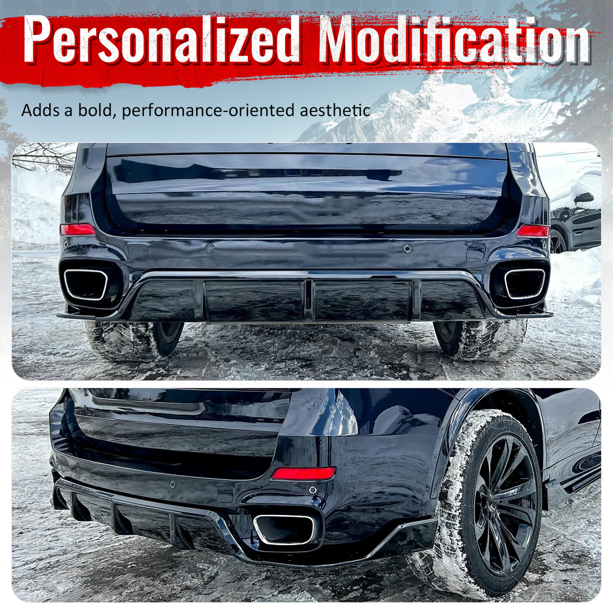 Fits 14-18 BMW F15 X5 MT M Sport Ikon Style Rear Diffuser Gloss Black ABS 3PCS